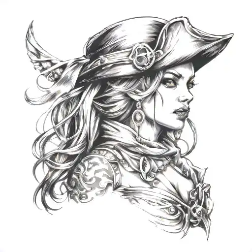 female topless pirates   tattoo design idea