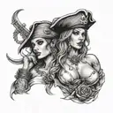 female topless pirates   tattoo design idea