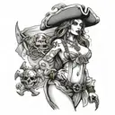 female topless pirates   tattoo design idea