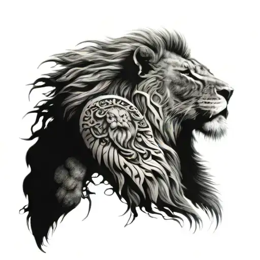 Detailed lungs with a lion head in the left lobe   tattoo design idea