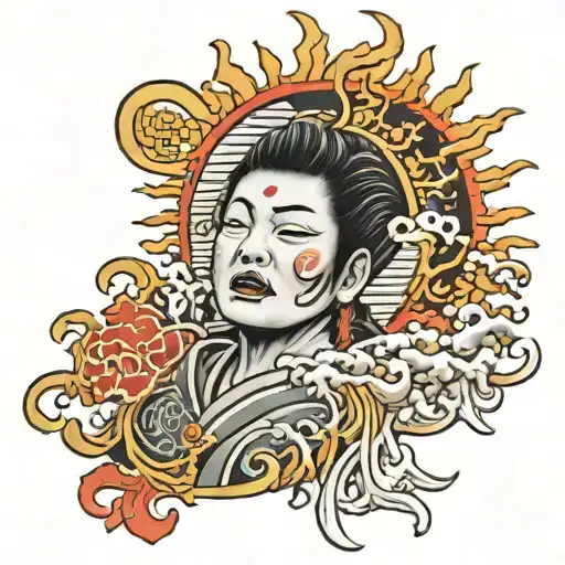 crying sun rising tattoo design idea