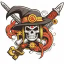 Luffy hat, ichigo sword, 4 star Dragonball, Naruto headband and Black bulls logo   tattoo design idea