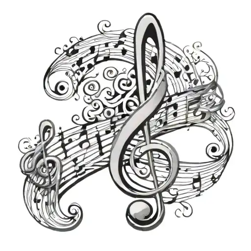 A tattoo of the initials P, L, and J creatively incorporated into a music staff design tattoo design idea