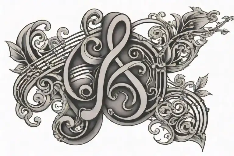 A tattoo of the initials P, L, and J creatively incorporated into a music staff design tattoo design idea