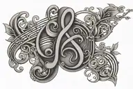 A tattoo of the initials P, L, and J creatively incorporated into a music staff design tattoo design idea