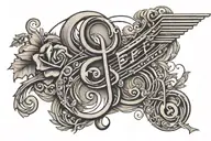 A tattoo of the initials P, L, and J creatively incorporated into a music staff design tattoo design idea