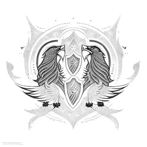 A blackwork tattoo design of an eagle and a wolf working together to steal something precious tattoo design idea