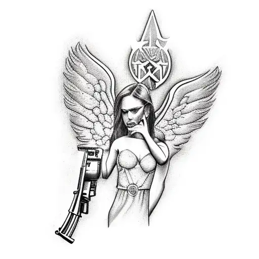 angel shooting an ak47 tattoo design idea