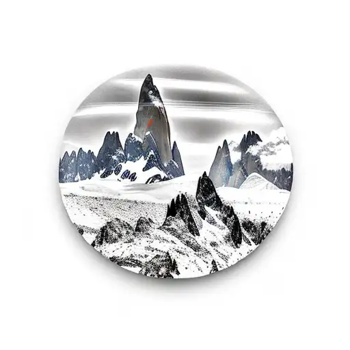 wine glass with the image of Mount Fitz Roy inside the glass tattoo design idea