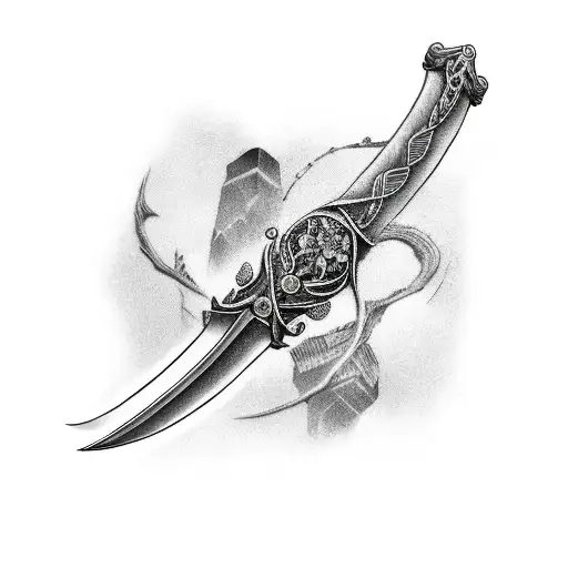 one long and slender black sword  tattoo design idea