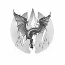 Dragonborn standing atop a mountain peak, with a Skyrim landscape in the background tattoo design idea