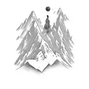 Dragonborn standing atop a mountain peak, with a Skyrim landscape in the background tattoo design idea