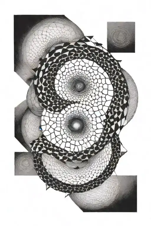 A dotwork tattoo of a geometric pattern inspired by the Fibonacci sequence and the golden ratio tattoo design idea