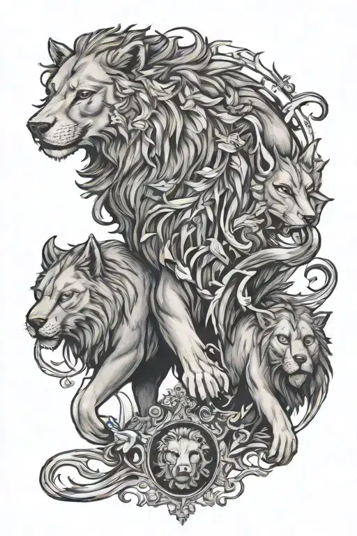 wolf elepant lion parade album cover tattoo design idea