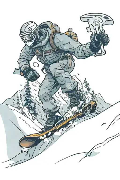 colorado mountains in the winter with a snowboarder going down the mountain  tattoo design idea