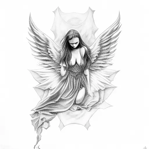 falling angel outside a demonic force tattoo design idea