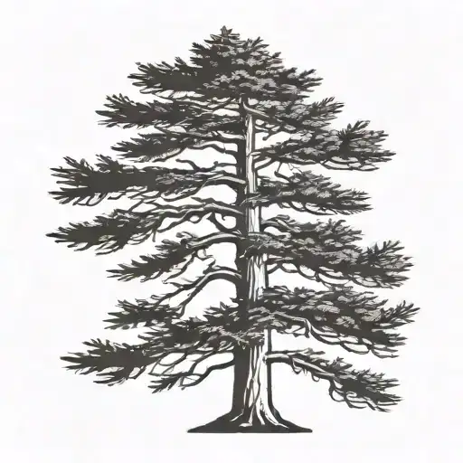   cedar tree silhouette with a large  bird  tattoo design idea