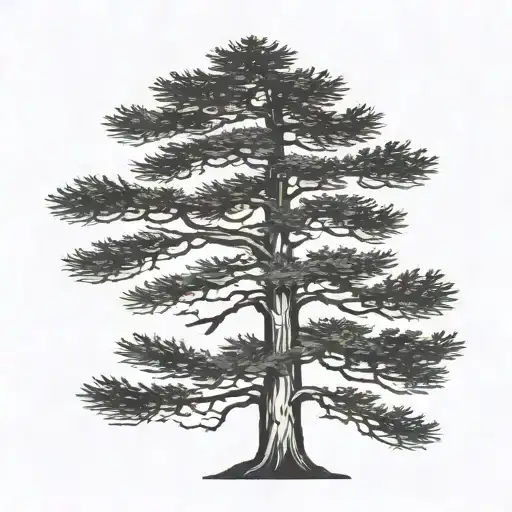   cedar tree silhouette with a bird flying around it  tattoo design idea