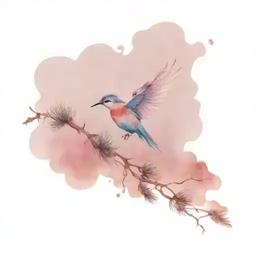 bird flying near cedar tree  tattoo design idea