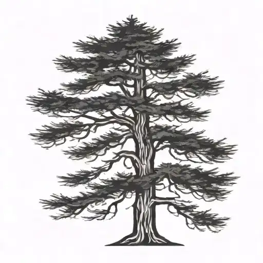   cedar tree silhouette with a whippoorwill  tattoo design idea