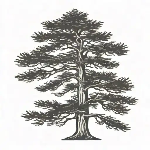  cedar tree silhouette with a large bird flying away tattoo design idea