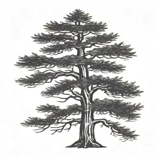   cedar tree silhouette with a whippoorwill  tattoo design idea