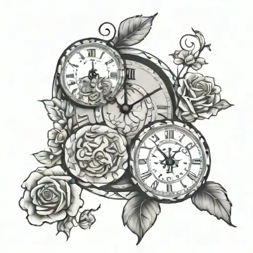 clock with birth time of my daughters with their names, Alice, Clara and Luisa tattoo design idea