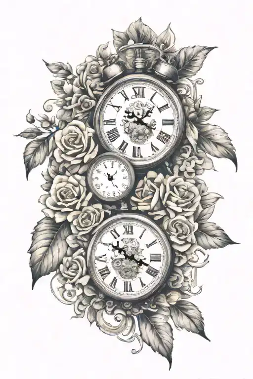 clock with birth time of my daughters with their names, Alice, Clara and Luisa tattoo design idea