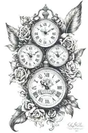 clock with birth time of my 3 daughters with their names, Alice, Clara and Luisa tattoo design idea