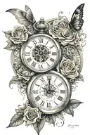 clock with birth time of my 3 daughters with their names, Alice, Clara and Luisa tattoo design idea