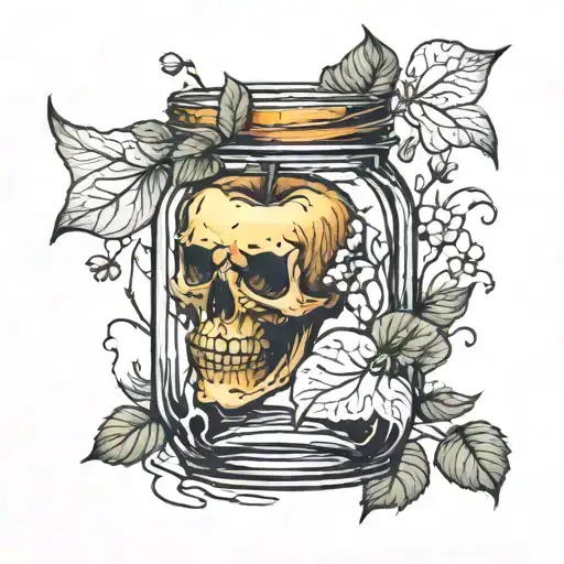 rotten apple in a jar of flies tattoo design idea