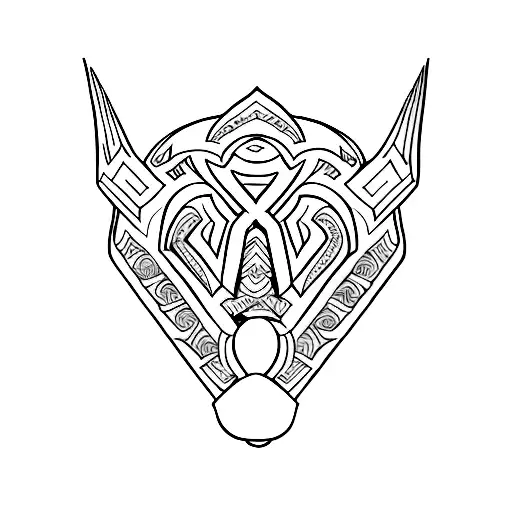 Incorporate a tribal mask with an intricate geometric pattern representing the Armenian symbol for eternity. tattoo design idea