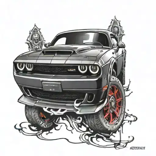  Dodge Challenger Demon with red eyes  tattoo design idea