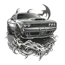  Dodge Challenger Demon with red eyes  tattoo design idea