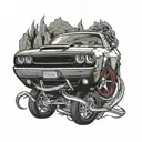 Dodge Challenger Demon with red eyes  tattoo design idea