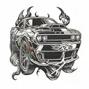  Dodge Challenger Demon with red eyes  tattoo design idea