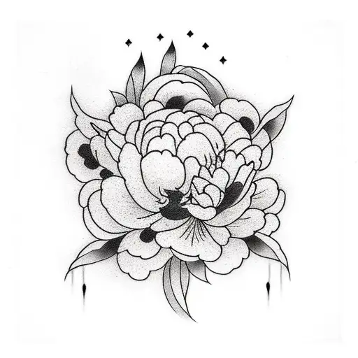 Peony with barb wire tattoo design idea