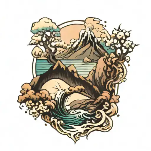 ocean and mountain  tattoo design idea