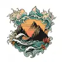 ocean and mountain  tattoo design idea
