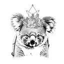 A whimsical illustration of a koala wearing a floral crown and carrying a hiking backpack, combining the client's love for floral designs and hiking trips tattoo design idea
