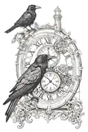 Steampunk broken clock raven crow compass sleave  tattoo design idea