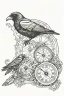 Steampunk broken clock raven crow compass sleave  tattoo design idea