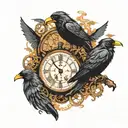 Steampunk broken clock raven crow compass surrounded tattoo design idea