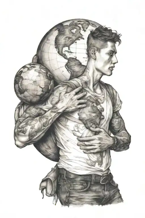 young man carrying the earth at arm's length  tattoo design idea