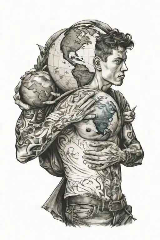 young man carrying the earth at arm's length  tattoo design idea