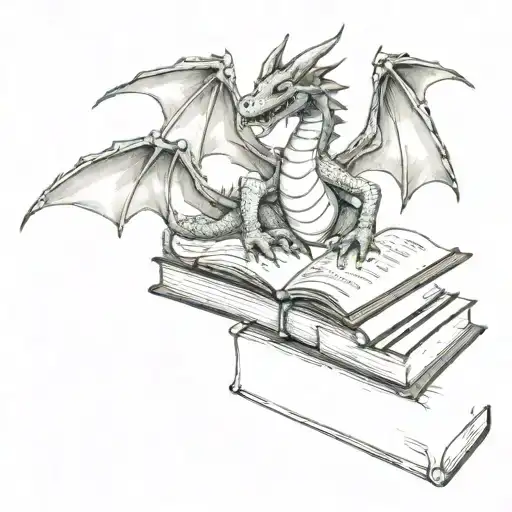 dragon and books tattoo design idea