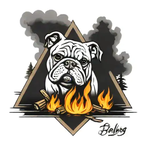 bulldog, camper, campfire, punisher skull, viking tattoo design idea