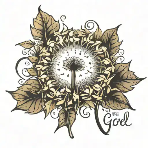dandelion with saying "You are God" tattoo design idea