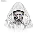 hooded old man tattoo design idea