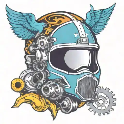 sportbike helmet surrounded by mechanical parts  tattoo design idea
